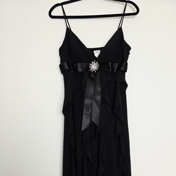 Cache Spaghetti Straps Waterfall Ruffles Black Formal Long Dress Women's Size 10 - Picture 6 of 11